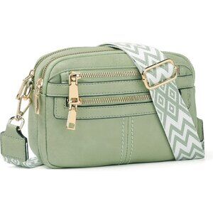 6-Pocket Crossbody Bags for Women Vegan Leather Handbags Light Green Travel Bag